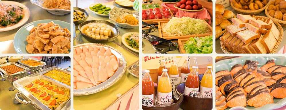 Breakfast buffet with Japanese, Western and Chinese dishes